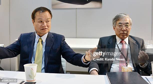 United States - Honda Motor Co. President Takanobu Ito and Executive Vice President Tetsuo Iwamura give a media interview in Detroit, Michigan, on...