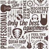 Typographic vector guitar shop seamless pattern