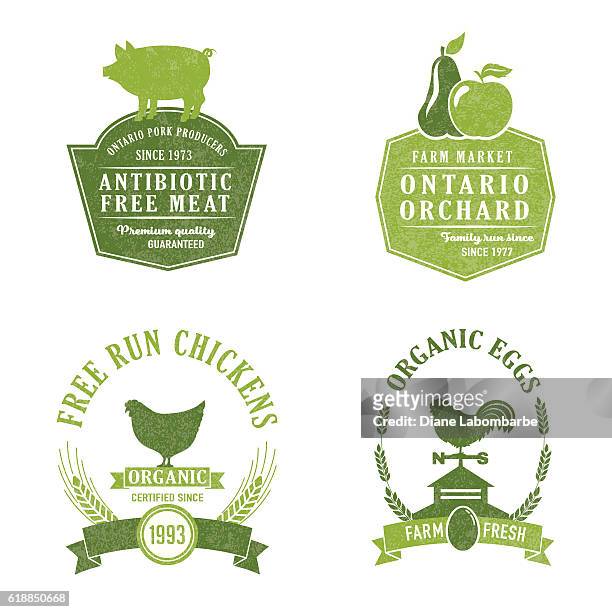 farm and agriculture badge or label - rooster print stock illustrations