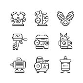 Set line icons of motor and engine