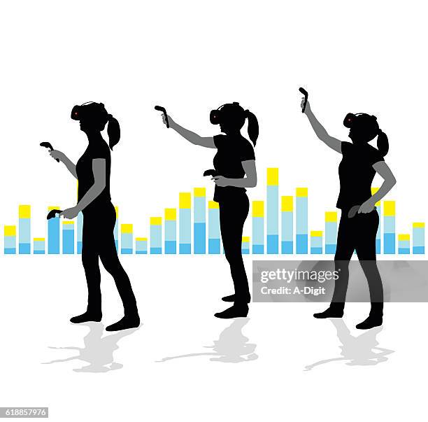 virtual reality female user - black tshirt stock illustrations