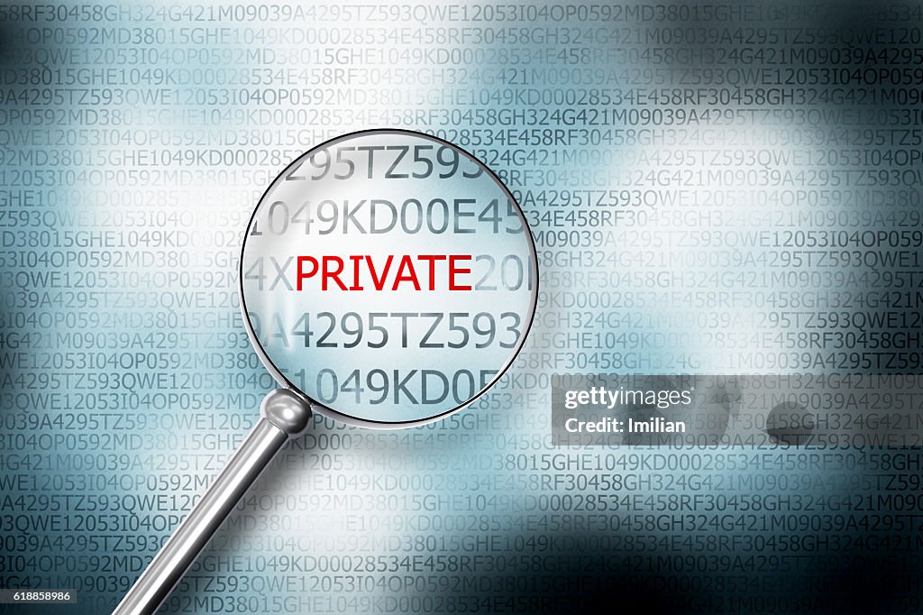 Reading private screen magnifying glass 3D Illustrastion