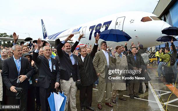 Everett, United States - Photo taken in September 2011 shows employees of Boeing Co. Attending a ceremony to celebrate the first delivery of the...