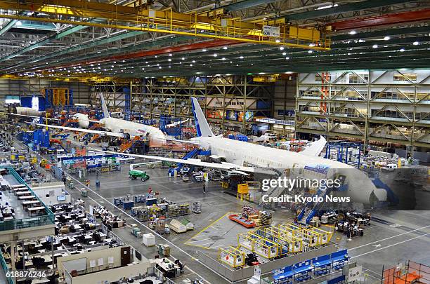 Everett, WA - File photo taken in August 2011 shows 787 Dreamliner jets being produced by U.S. Aircraft maker Boeing Co. At its factory in Everett in...