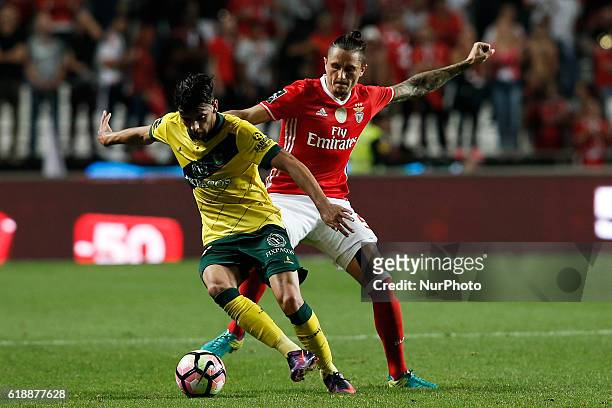 Pacos Ferreira's forward Ivo Rodrigues vies for the ball with Benfica's midfielder Ljubomir Fejsa during Premier League 2016/17 match between SL...