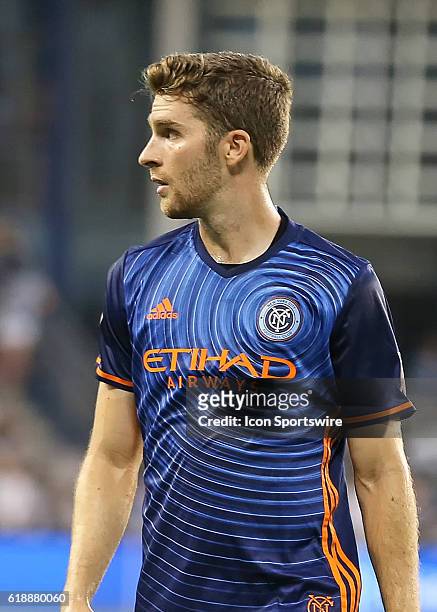 New York City FC forward Patrick Mullins in a match between New York City FC and Sporting Kansas City at Children's Mercy Park in Kansas City, KS....