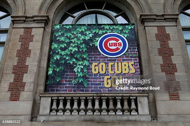 Go Cubs Go' banner hangs at the Chicago Symphony Center to celebrate the Chicago Cubs' World Series birth in Chicago, Illinois on October 27, 2016.