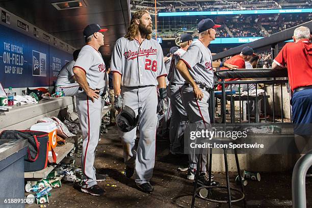 Washington Nationals left fielder Jayson Werth in the dugout, after an interference call, doubling up Werth and Daniel Murphy during a National...