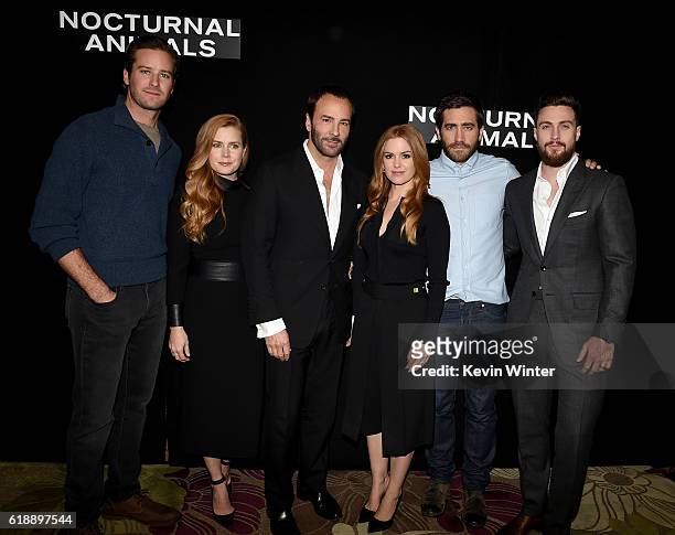 Armie Hammer, Amy Adams, Tom Ford, Isla Fisher, Jake Gyllenhaal and Aaron Taylor-Johnson attends the photo call for Focus Features' "Nocturnal...