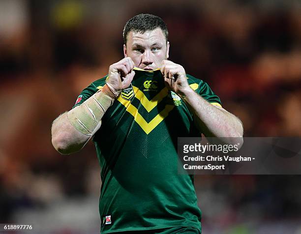 Australia's Shannon Boyd during the Four Nations match between the Australian Kangaroos and Scotland at Lightstream Stadium on October 28, 2016 in...