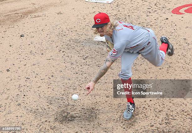 Cincinnati Reds starting pitcher John Lamb during a MLB game at Nationals Park, in Washington D.C. The Nationals defeated the Reds 12-1.