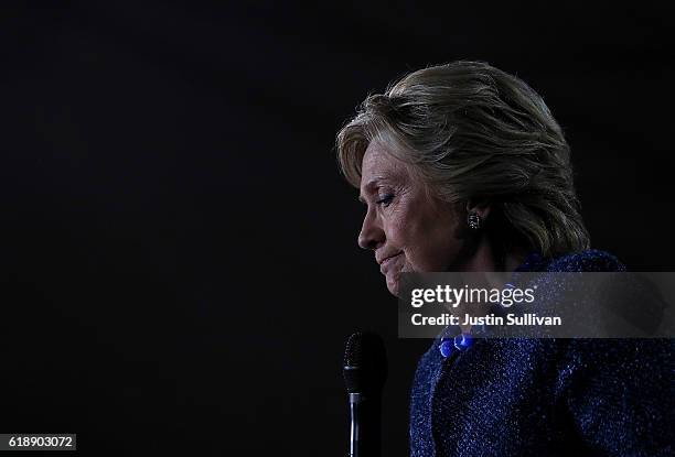Democratic presidential nominee former Secretary of State Hillary Clinton speaks during a campaign rally at Roosevelt High School on October 28, 2016...