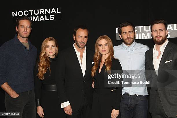 Armie Hammer, Amy Adams, Tom Ford, Isla Fisher, Jake Gyllenhaal and Aaron Taylor-Johnson attend the photo call for Focus Features' "Nocturnal...