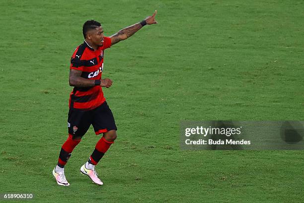 Marinho of Vitoria celebrates a scored goal during a match between Fluminense and Vitoria as part of Brasileirao Series A 2016 at Maracana stadium on...