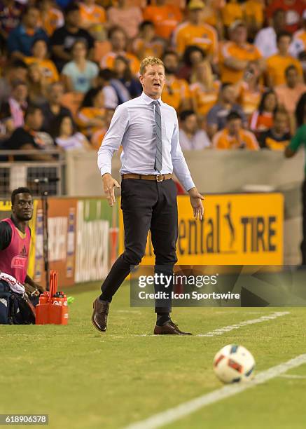 Philadelphia Union head coach Jim Curtin during the MLS soccer match between Philadelphia Union and Houston Dynamo at BBVA Compass Stadium in...