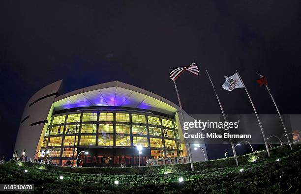 General view of American Airlines Arena during a game between the Miami Heat and the Charlotte Hornets on October 28, 2016 in Miami, Florida. NOTE TO...