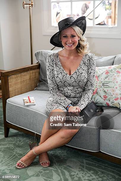 Jane Bunn poses at the Emirates Marquee on Derby Day at Flemington Racecourse on October 29, 2016 in Melbourne, Australia.