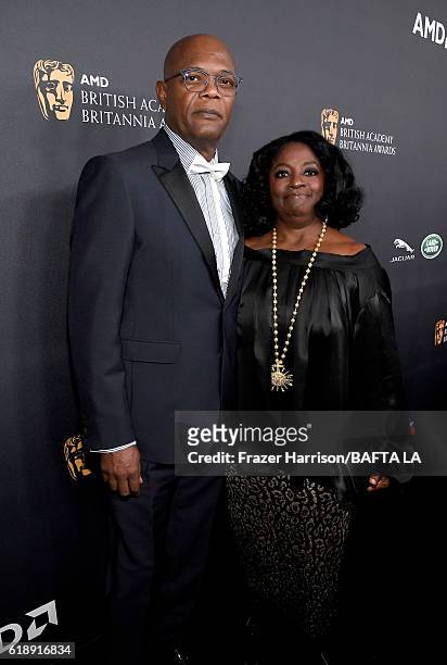 Honoree Samuel L. Jackson and LaTanya Richardson attend the 2016 AMD British Academy Britannia Awards presented by Jaguar Land Rover and American...