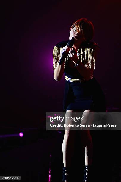 Italian pop singer Alessandra Amoroso performs his concert "Vivere a Colori" at Unipol Arena on October 27, 2016 in Bologna, Italy.