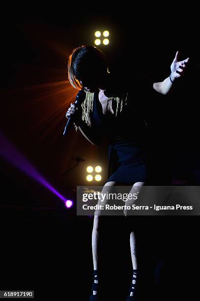 Italian pop singer Alessandra Amoroso performs his concert "Vivere a Colori" at Unipol Arena on October 27, 2016 in Bologna, Italy.