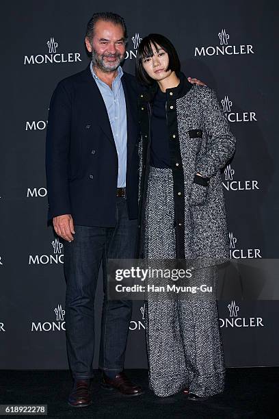 Of Moncler Remo Ruffini and South Korean actress Bae Doo-Na attend the photocall for "MONCLER" flagship store opening on October 28, 2016 in Seoul,...