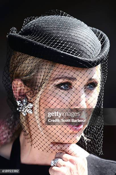 Bec Hewitt poses at the Lavazza Marquee on Derby Day at Flemington Racecourse on October 29, 2016 in Melbourne, Australia.