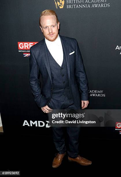 Actor Owain Rhys Davies arrives at the 2016 AMD British Academy Britannia Awards presented by Jaguar Land Rover and American Airlines at The Beverly...
