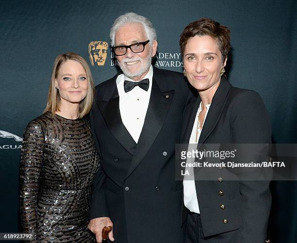 Honoree Jodie Foster, actor David Hedison, and photographer/director Alexandra Hedison attend the 2016 AMD British Academy Britannia Awards presented...