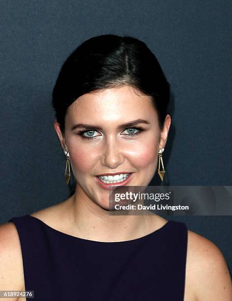 Actress Amber Hodgkiss arrives at the 2016 AMD British Academy Britannia Awards presented by Jaguar Land Rover and American Airlines at The Beverly...