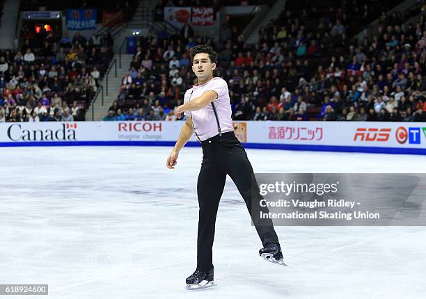 Liam Firus of Canada competes in the Men Short Program during the ISU Grand Prix of Figure Skating Skate Canada International at Hershey Centre on...