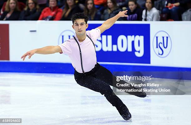 Liam Firus of Canada competes in the Men Short Program during the ISU Grand Prix of Figure Skating Skate Canada International at Hershey Centre on...