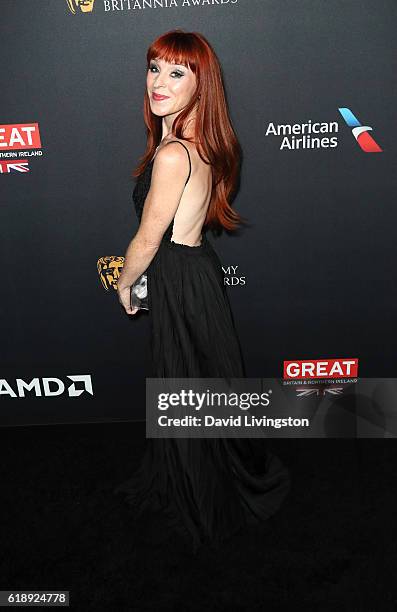 Actress Ruth Connell arrives at the 2016 AMD British Academy Britannia Awards presented by Jaguar Land Rover and American Airlines at The Beverly...