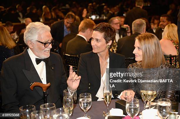 Actor David Hedison, photographer/director Alexandra Hedison, and honoree Jodie Foster attend the 2016 AMD British Academy Britannia Awards presented...