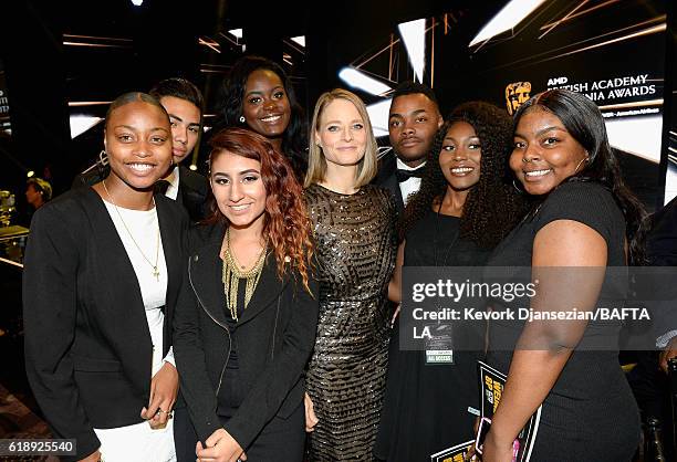 Honoree Jodie Foster poses with students from George Washington Preparatory High School during the 2016 AMD British Academy Britannia Awards...