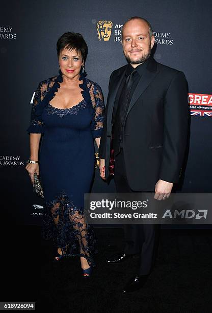 Actress Denise Welch and artist Lincoln Townley attend the 2016 AMD British Academy Britannia Awards presented by Jaguar Land Rover and American...