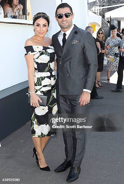 Anthony Minichiello and wife Terry Biviano attend on Derby Day at Flemington Racecourse on October 29, 2016 in Melbourne, Australia.