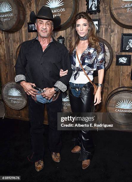 Actor Sylvester Stallone and moodel Jennifer Flavin arrive to the Casamigos Halloween Party at a private residence on October 28, 2016 in Beverly...