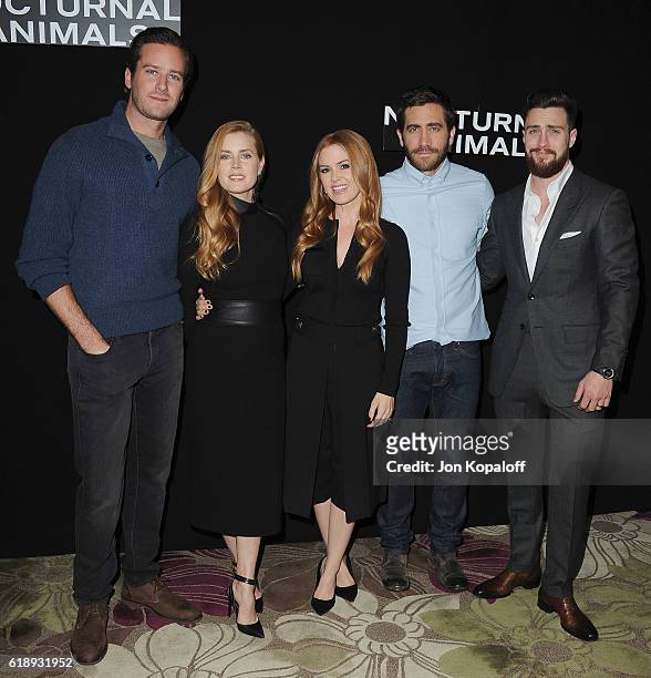 Armie Hammer, Amy Adams, Isla Fisher, Jake Gyllenhaal and Aaron Taylor-Johnson attend the Photo Call For Focus Features' "Nocturnal Animals" at Four...