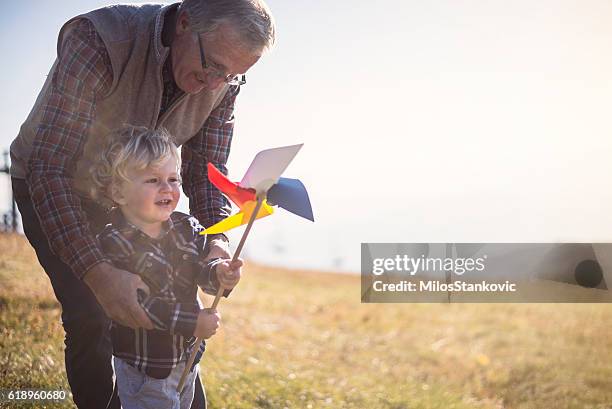 day with my grandpa - the whirligig stockfoto's en -beelden