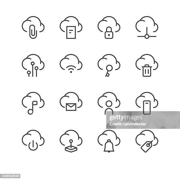 cloud technologies icons set 2 | black line series - bin icon stock illustrations