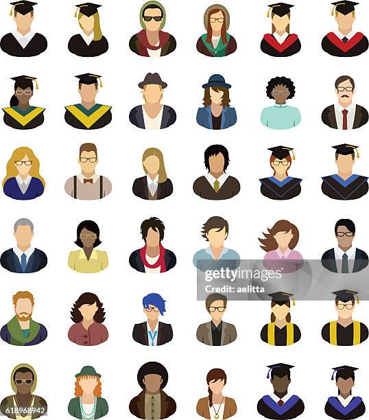 vector characters (university, college, school). people icon set. - scarf stock illustrations