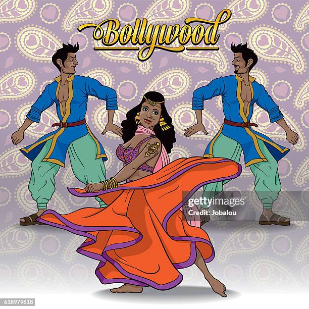 ilustraciones, imágenes clip art, dibujos animados e iconos de stock de bailarines de bollywood - indian music