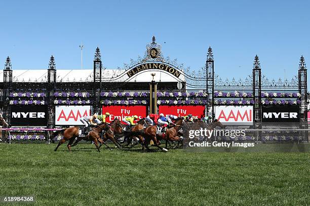 Dean Yendall rides I Am a Star to win race 6, the Myer Classic on Derby Day at Flemington Racecourse on October 29, 2016 in Melbourne, Australia.