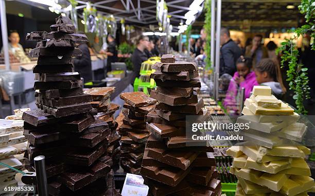 Figures made of chocolate are seen during the 22nd edition of Salon du Chocolat , the world's largest event dedicated to the art of chocolate in...