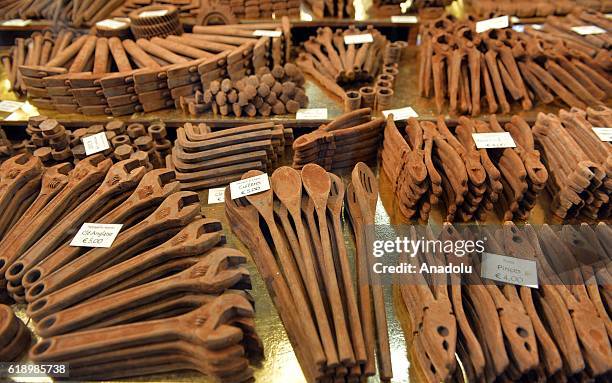 Figures made of chocolate are seen during the 22nd edition of Salon du Chocolat , the world's largest event dedicated to the art of chocolate in...