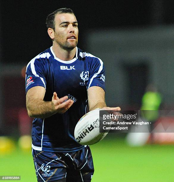 Scotland's Kane Linnett during the pre-match warm-up before the Four Nations match between the Australian Kangaroos and Scotland at Lightstream...