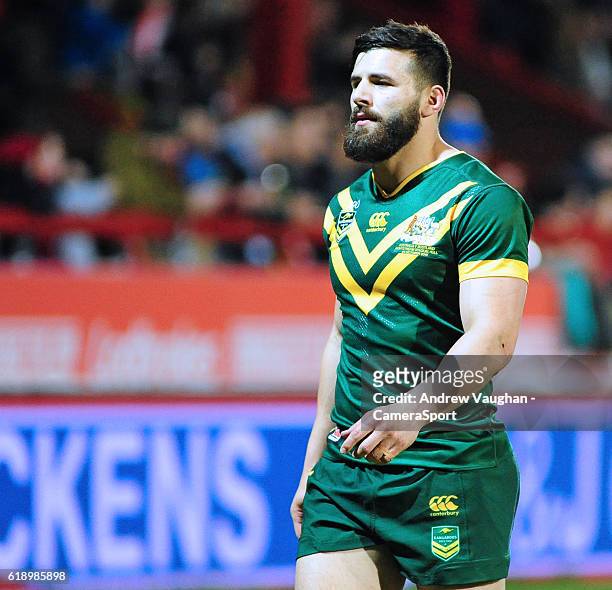Australia's Josh Mansour during the Four Nations match between the Australian Kangaroos and Scotland at Lightstream Stadium on October 28, 2016 in...