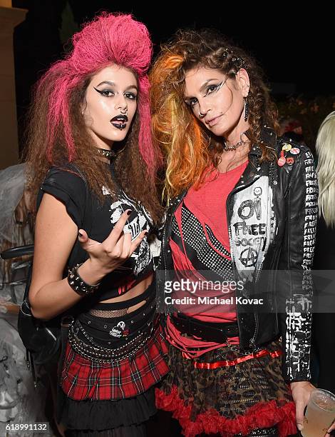 Kaia Jordan Gerber and model Cindy Crawford attend the Casamigos Halloween Party at a private residence on October 28, 2016 in Beverly Hills,...