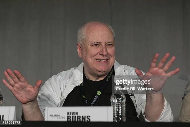 Executive Producer Kevin Burns speaks on the Ancient Alien's spotlight panel at Alien Con at the Santa Clara Convention Center on October 28, 2016 in...