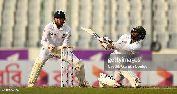 Imrul Kayes of Bangladesh bats during the second day of the 2nd Test match between Bangladesh and England at Sher-e-Bangla National Cricket Stadium...